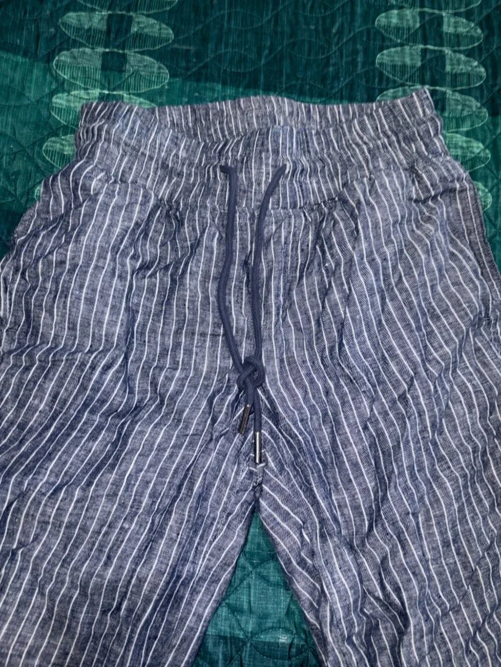 Quince 100% Linen Blue White Pinstripe Drawstring Pants Size S